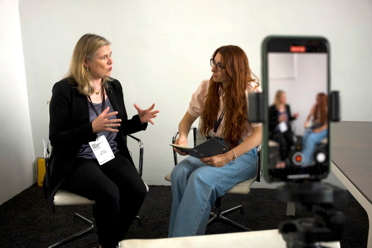 Atomic Youth member Valeriia Hesse conducting an interview for Instagram